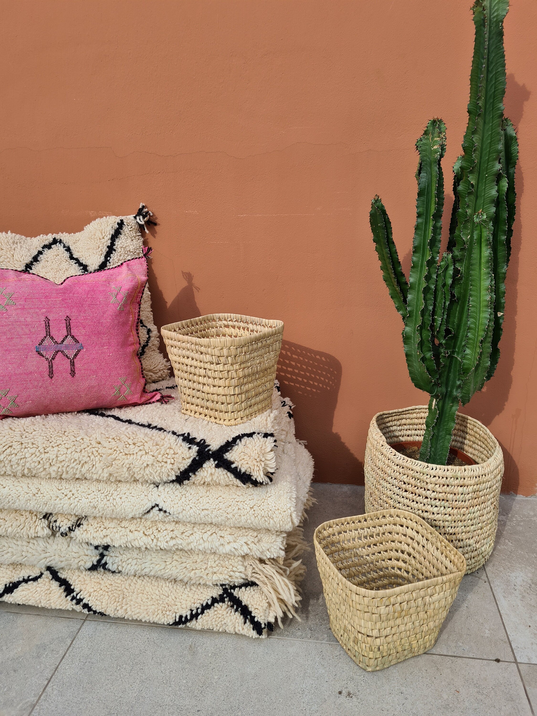 Corbeille Tressée Rigide en Feuille de Palmier | Asni