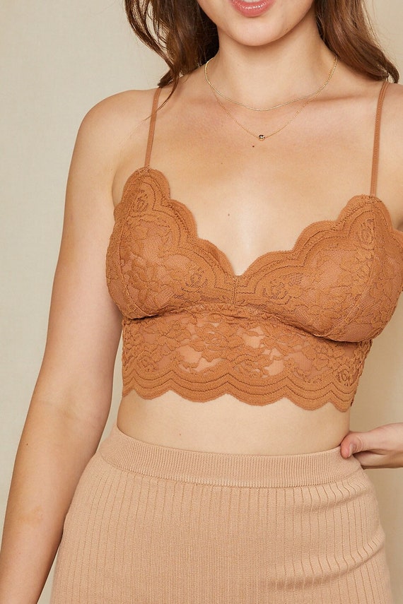 Women's Scalloped Lace Bralettes Padded Brami Top 