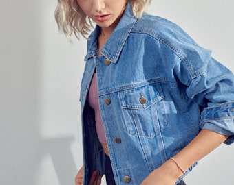 Raw Edge and Ribbed Hem Cropped Denim Jacket - Etsy