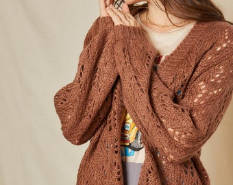 Women's Crochet Sweater Open Front Cardigan