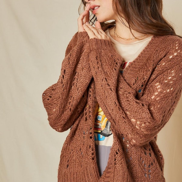 Women's Crochet Sweater Open Front Cardigan