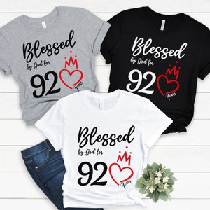 92nd Birthday Shirt, Blessed By God 92 Years Tshirt, 92nd Birthday Gift for Women, 92nd Birthday Gift Idea, Mom 92nd Birthday, 1930 Birthday