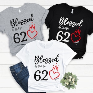 62nd Birthday Shirt, Blessed By God 62 Years Tshirt, 62nd Birthday Gift for Women, 62nd Birthday Gift Idea, Mom 62nd Birthday, 1960 Birthday