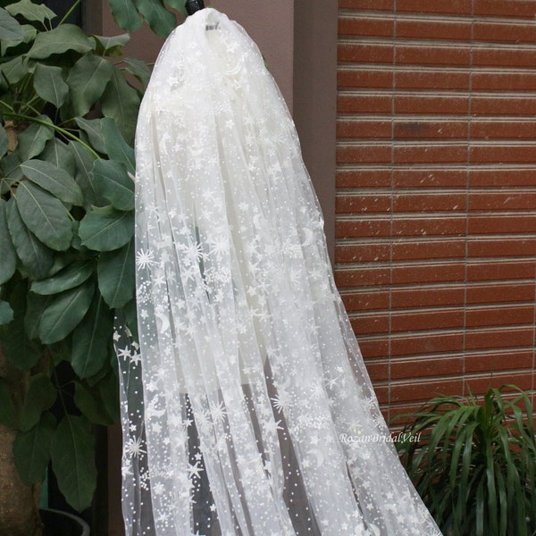 Velo stellare/Velo da sposa lunare/Splendido velo da sposa celeste/Velo da sposa glitterato/Velo scintillante d'argento/Velo da sposa cattedrale/Velo stellato lungo