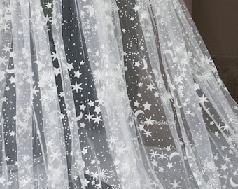 Stunning celestial wedding veil/Star veil/Moon bridal veil/ Glitter bridal veil/Silver sparkle veil/Cathedral wedding veil/Long starry veil