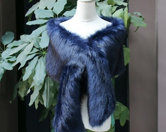 Navy blue faux fur wrap/Engagement fur shawl/Bridal fur shawl/Bridesmaid fur/Faux fur wrap/Fur cape/Party fur shawl/fur Shrug/Prom Fur Stole