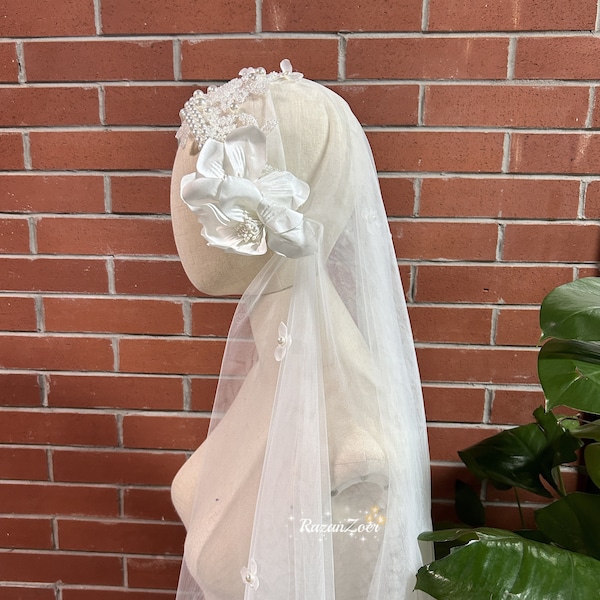 Luxury Bead Bridal Juliet Veil Lace Beaded Short Wedding Cap Veil Wedding Bridal Headpiece Luxury Elegant Veil Fake Flower Bridal Veil