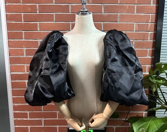 Mangas nupciales de organza de hojaldre negro / mangas desmontables para vestido de novia / mangas nupciales de bíceps extraíbles / mangas de boda personalizadas