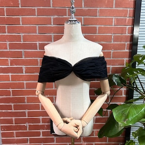 V-neck Off-the-Shoulder Shawl /Black Tulle Detachable Shawl / Elegant Covering Arms/ Shawl for Wedding Dresses/ Bridal Dress Accessories