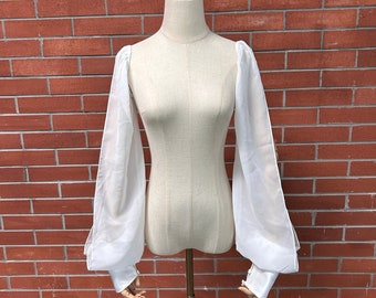 Slit Chiffon Bridal Sleeves with Satin Buttons, Light Ivory Detachable Sleeves for Wedding Dress,Removable Bicep Sleeves Custom Sleeves