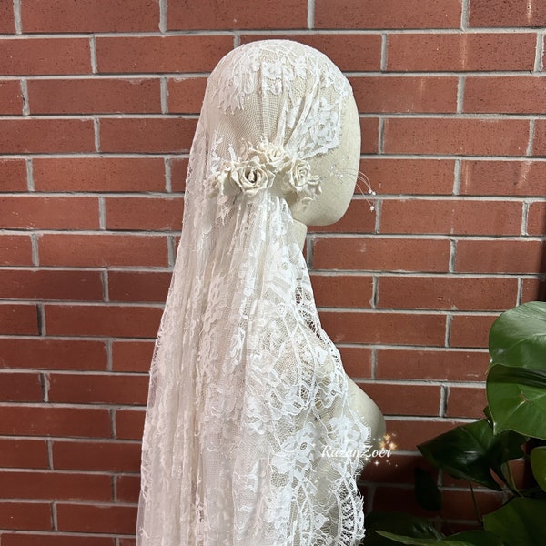 Soft Flower Lace Bridal Juliet Veil Boho Short Wedding Cap Veil 1930s Wedding Bridal Headpiece Luxury Elegant Veil Fake Flower Bridal Veil