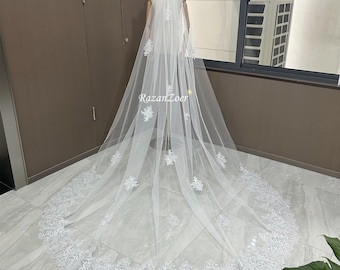 Elegant Silver Beaded cathedral veil Silver Embroidered Lace Mantilla Cathedral Wedding Veil main image 3