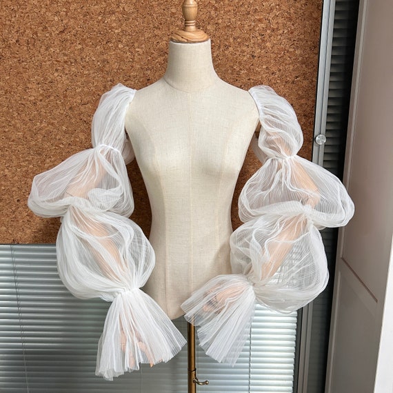 Tulle Long Puff Bridal Sleeves/ Detachable Sleeves for Wedding Dress/ Removable Bicep Bridal Sleeves/ Custom any Color Wedding Sleeves