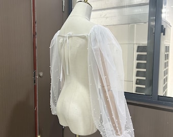 Bridal Sleeves, Pearl Tulle Sleeves, Detachable Sleeves for Wedding Dress, Removable Bicep Sleeves, Custom Wedding Sleeves, Ivory Sleeves