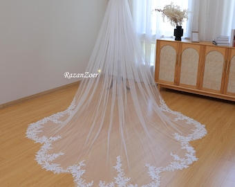 Leaf Lace Veil Exquisite Lace Embroidery Veil Beaded Veil Floral leaf Lace Veil 1T Cathedral Veil Bridal Wedding Veil Comb Custom Round Veil