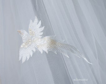 Bird lace/Flower wedding veil/Gorgeous wedding veil/Ivory chapel veil/Unique lace veil for bride/Long cathedral wedding veil/Luxury veil