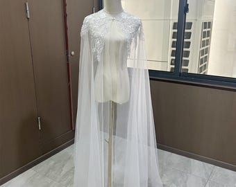Bodenlanger Perlen-Umhang, silberfarbener Pailletten-Luxus-Hochzeits-Umhang, langer Elfenbein-Perlen-Umhang, langer Hochzeitskap-Schleier