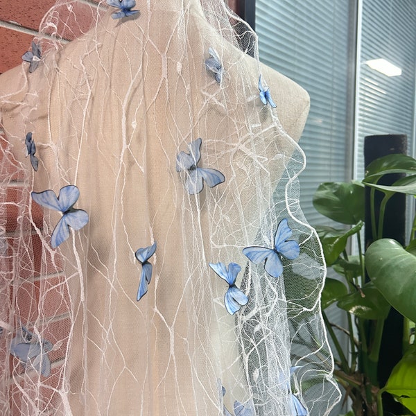 3D Blue Dreamy Butterfly Bridal Veil/ Butterfly Wedding Veil with Metal Comb/Cathedral Length Veil/Blue Classic Bridal Veil with blusher