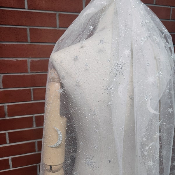 Celestial Sparkle Veil with Floral Accent