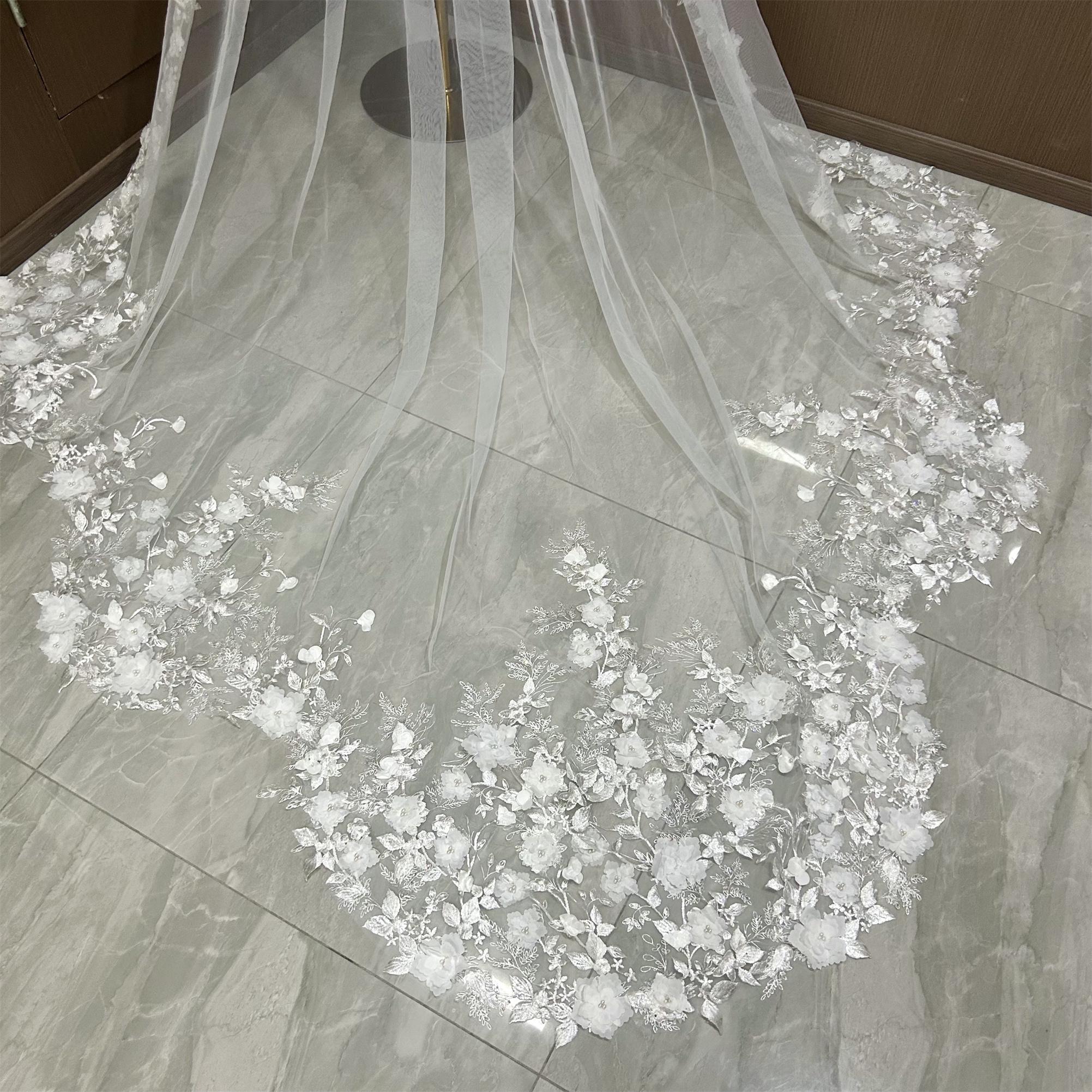 3D Chiffon Flower Intersperse Wedding Veil, Floral Edge  display picture 2