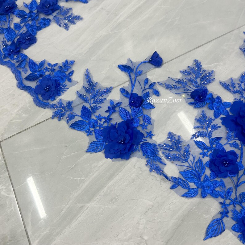 Royal Blue 3d Floral Lace Veil Circle Lace Trim Wedding Veil, Round ...