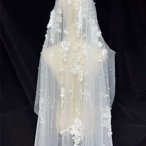 Romantic Flowers Pearls Elbow Comb Bridal Veil