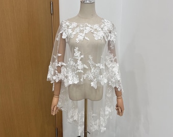 Flower Lace Tulle Bridal Cape, Lace Bridal Cape Train,Beach Wedding Shoulder Cape Veil, Outdoor Event Accessories, Dress Partner