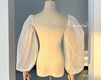 Mangas longas de tule off-white para noivas / Mangas removíveis para vestido de noiva / Mangas removíveis / Mangas de casamento personalizadas, mangas simples