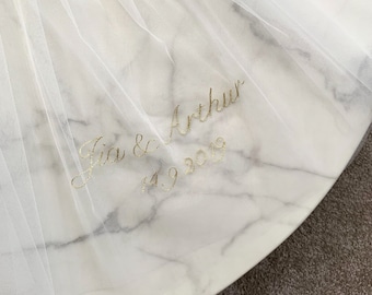 Add Custom Embroidery on Veil/ Veil with bride and groom letters, initials, date, words, phrases/ Personalized monogram Veil