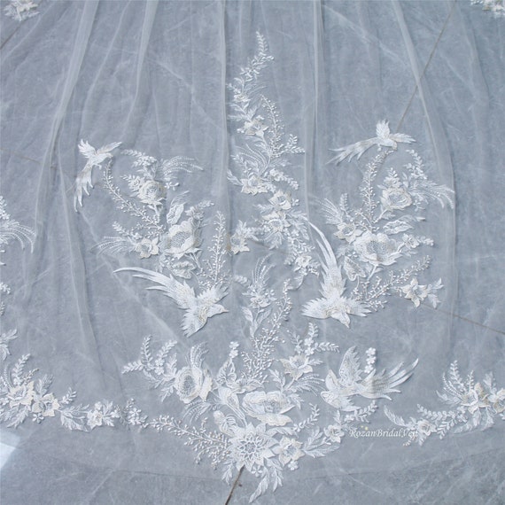 Embroidered Bird Lace/flower Wedding Veil/gorgeous Wedding  display picture 3