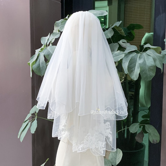 Ivory Short Wedding Veil/bridal Veil/floral Bridal Veil