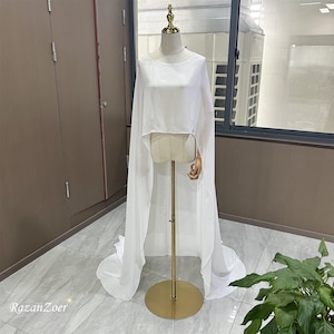 Chapel 90&quot; Ivory Silk Chiffon Bridal Cape, Bridal Cape Train,Beach Wedding Shoulder Cape Veil, Outdoor Event Accessories for Dress