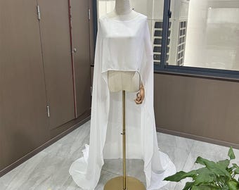 Chapel 90" Ivory Silk Chiffon Bridal Cape, Bridal Cape Train,Beach Wedding Shoulder Cape Veil, Outdoor Event Accessories for Dress