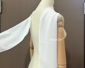 Ślubna apaszka odpinana apaszka ślubna, luźny szal z szyfonu, szal ślubny, apaszka z welonem w kolorze kości słoniowej, apaszka z szyfonu krótka/długa