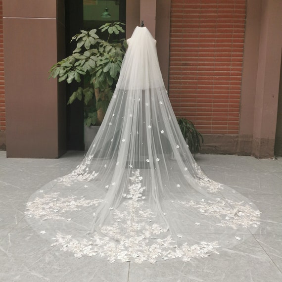 Flower Bridal Veil/ivory Veil/white Veil/wedding Chapel Veil  display picture 2