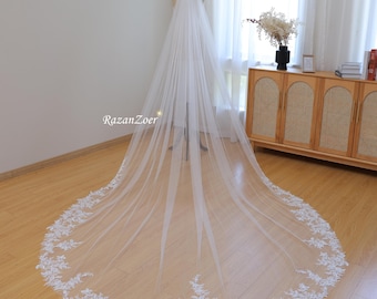 Leaf Lace Veil Exquisite Lace Embroidery Veil Floral leaf Lace Veil 1T Cathedral Veil Bridal Wedding Veil Comb Custom Round Veil