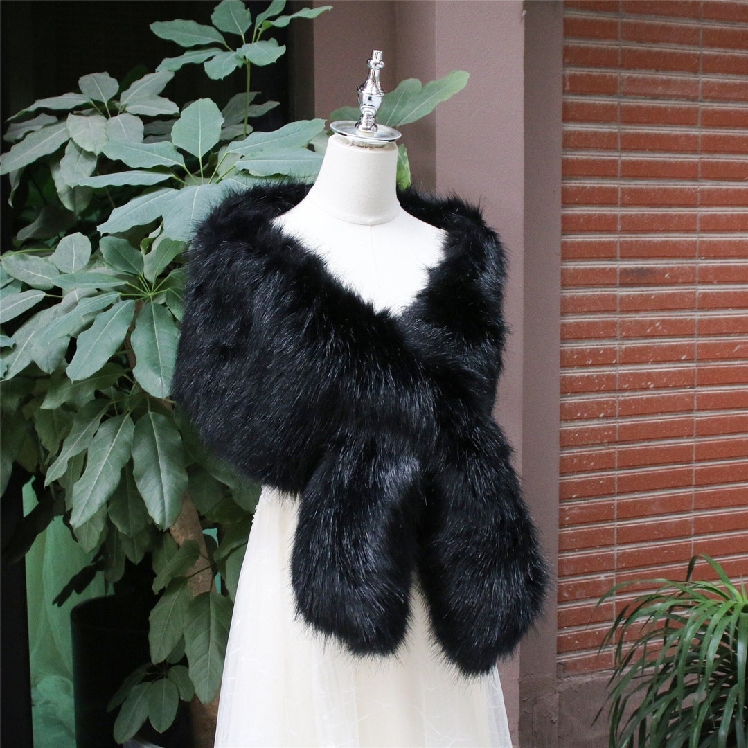 The Marilyn Luxury Vintage Faux Fur Shrug Wrap - Sable Black main image 0