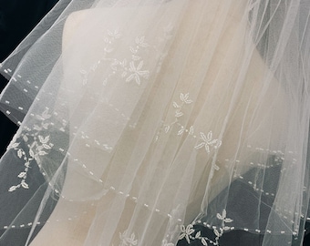 Beaded edge veil/ 2T Beads wedding veil/ Ivory veil/ Veil with blusher/ Veil comb/ Custom length veil/ Elbow Fingertip veil