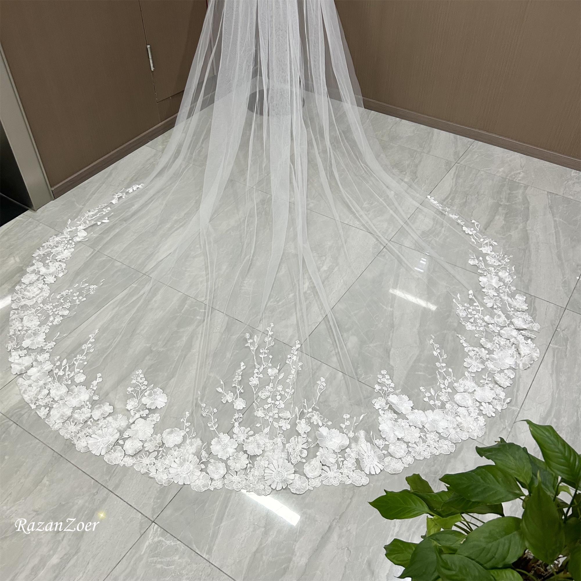 White Sunflower Lace Veils Flower Wedding Veil, Daisy Flower  display picture 2