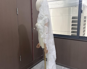 Lace Edge Bridal Veil, Mantilla Lace Wedding Veil, Lace Veil, Chantilly Lace Veil, Church Wedding Veil, Scalloped Edge Veil
