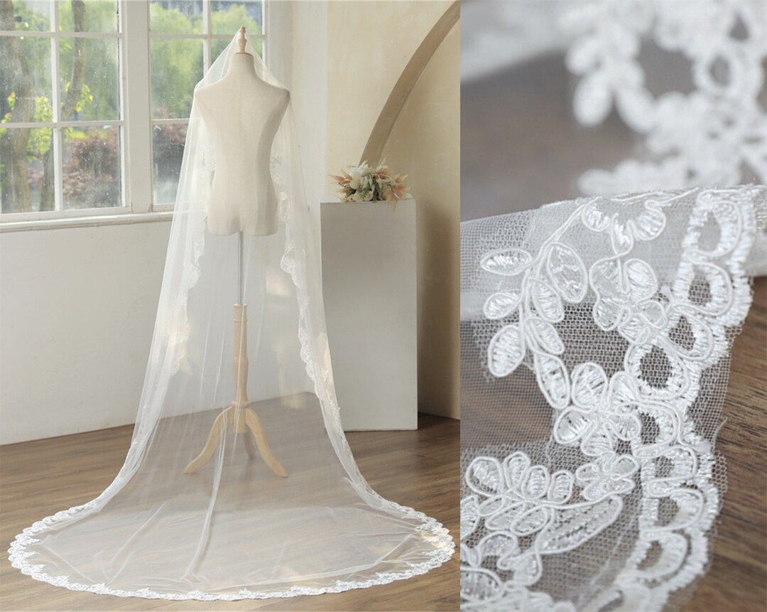 Floral Lace Trim Veil/simple Wedding Veil/vintage Lace Bridal Veil