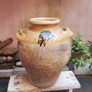 XL - Vase antique confit en terre cuite vernissée datant du début des années 1900 (Marches, Italie)