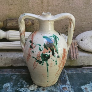 Rara ánfora de terracota vidriada y decorada que data de principios del siglo XX, Calabria, Italia