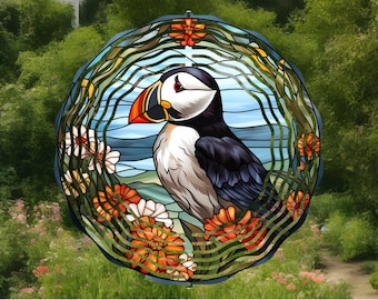 puffin wind spinner,puffin gift,puffin bird,puffin art,cute puffin,beach house decor,beach house gift,garden decor,friend birthday gift