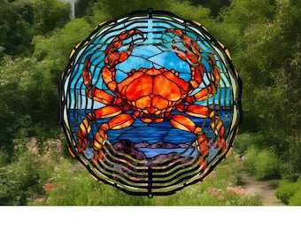 crab wind spinner,crab decor,crab lover gift,beach house decor,beach house gift,stained glass look,garden decor,friend birthday gift