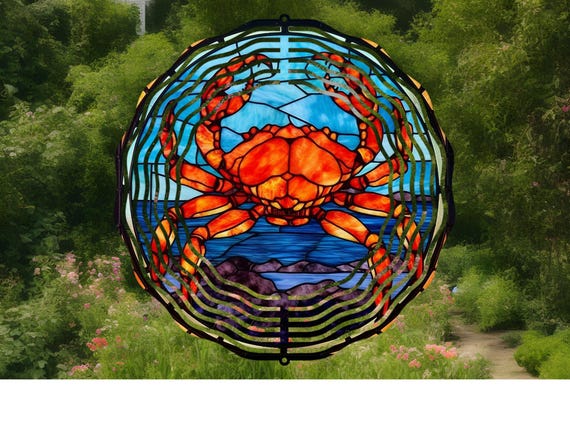 crab wind spinner,crab decor,crab lover gift,beach house decor,beach house gift,stained glass look,garden decor,friend birthday gift