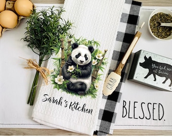 personalized Panda Bear Kitchen Towel,bear lover gift,animal lover