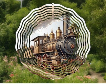 Steampunk Train Wind Spinner, Garden Decor