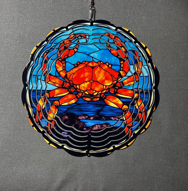 crab wind spinner,crab decor,crab lover gift,beach house decor,beach house gift,stained glass look,garden decor,friend birthday gift image 2