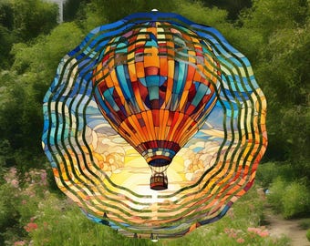 Stained Glass Look Hot Air Balloon Wind Spinner: Garden Decor